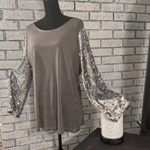 INC International Concepts Gray Sequin Sleeve Tunic